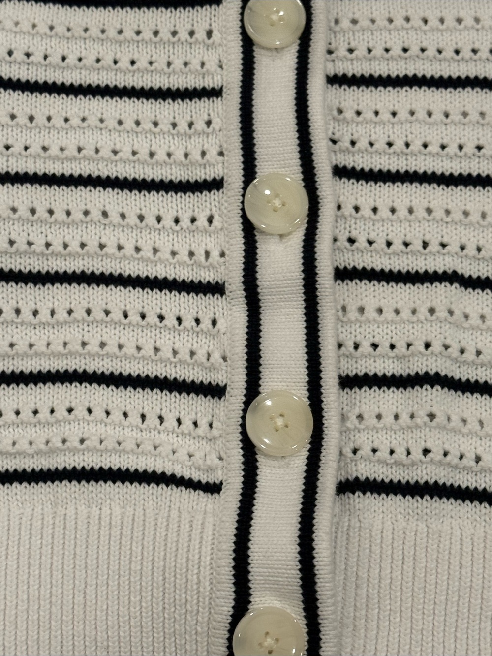Varley Cream & Navy Striped Openwork Cardigan - Picture 3 of 8